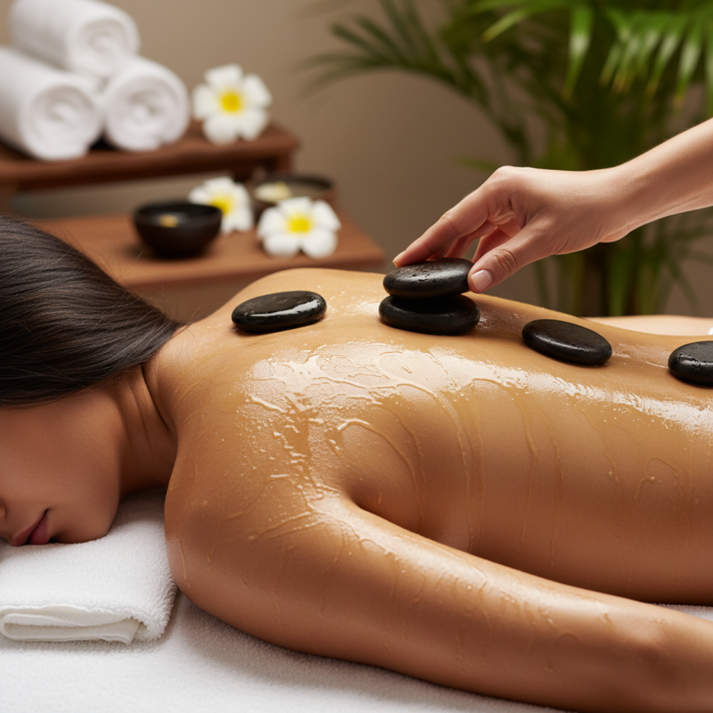 Relaxing massage oils and stones