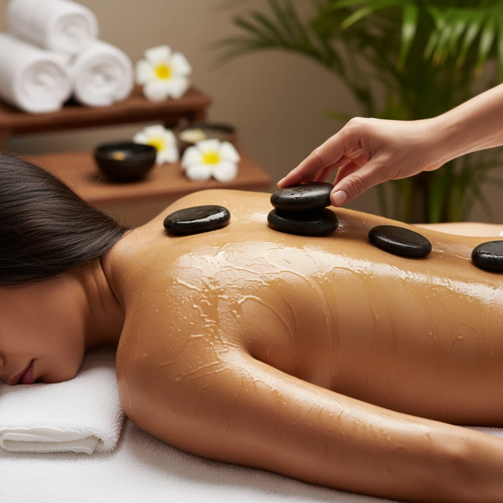 Relaxing massage oils and stones at Great Palms Spa in Anna Nagar, Chennai