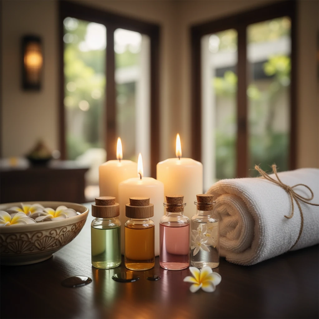 Aromatherapy oils and candles at Great Palms Spa in Anna Nagar, Chennai